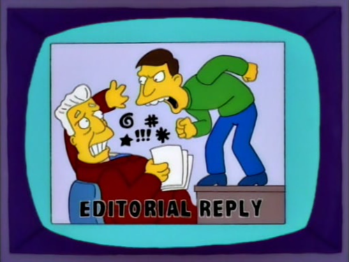 "And now, with an editorial reply, a small girl!"